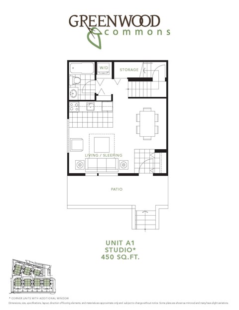 Floor plan for studio, 1 bath, 450 sqft